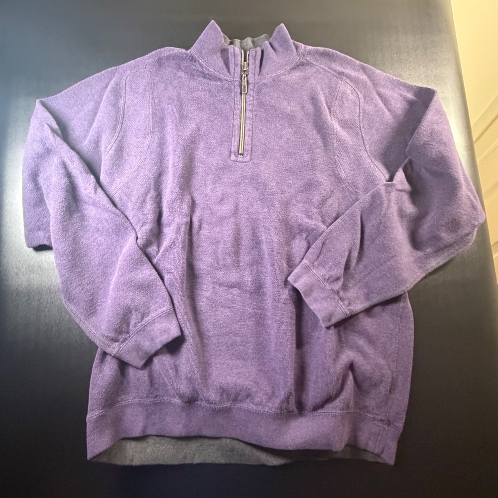 Tommy Bahama Mens XL Purple Heathered Quarter Zip Pullover Marlin Logo K4